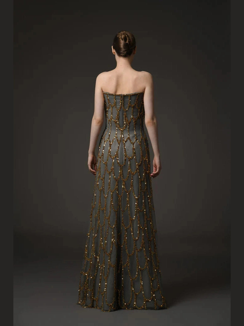 Gold Embroidered Tulle Dress