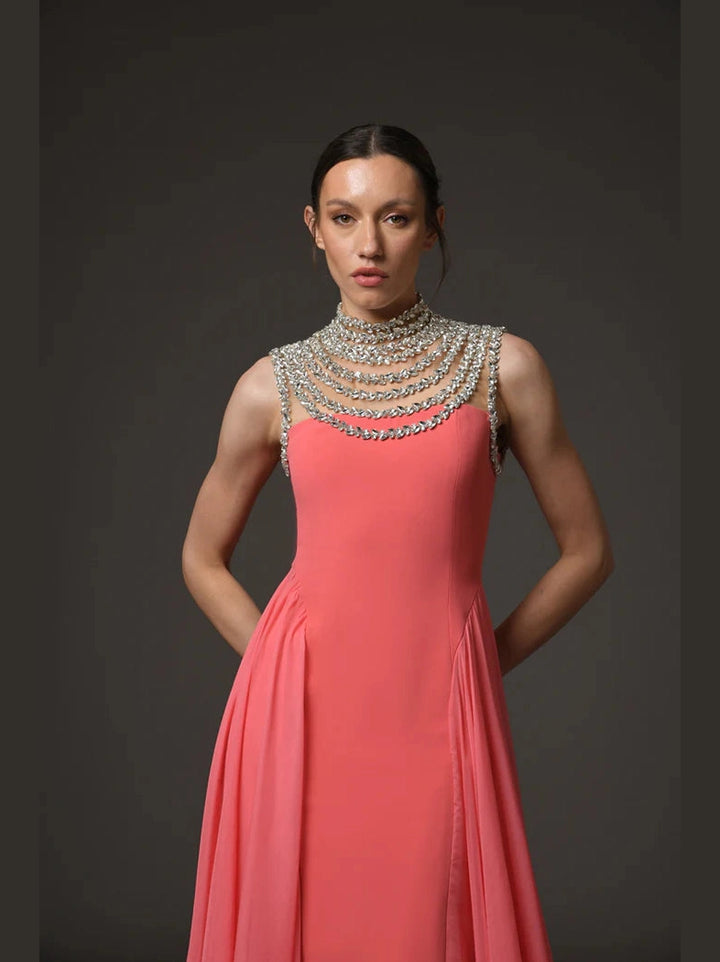 Coreal Crepe Dress with Overskirt