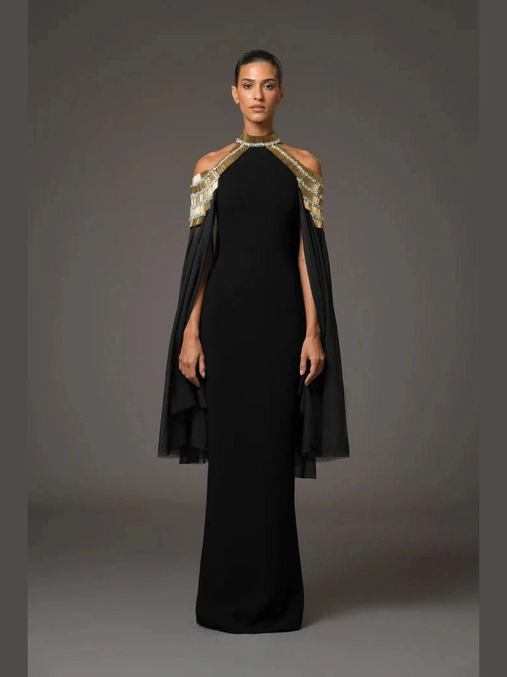 Embroidrered Dress with Cape Sleeves