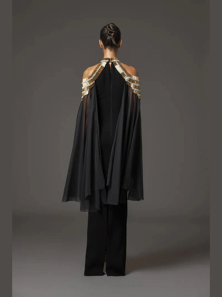 Embroidrered Dress with Cape Sleeves