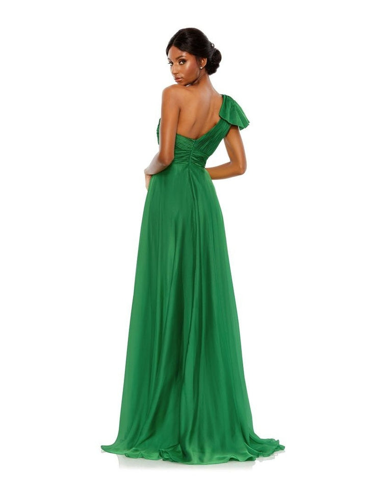 Pleated One Shoulder Chiffon Gown