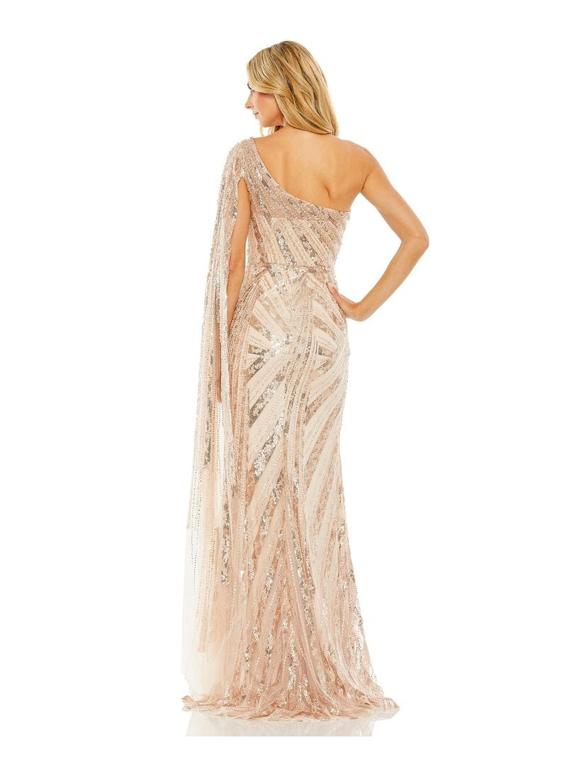 One Shoulder Cape Sleeve Embellished Gown