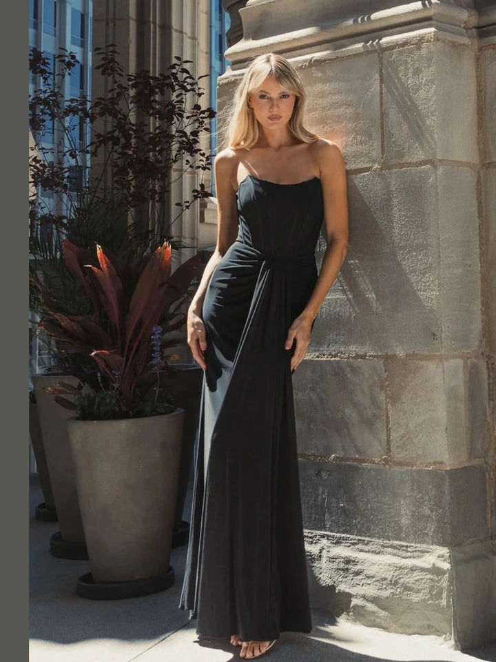 Strapless Sweetheart Jersey Gown With Waist Detail