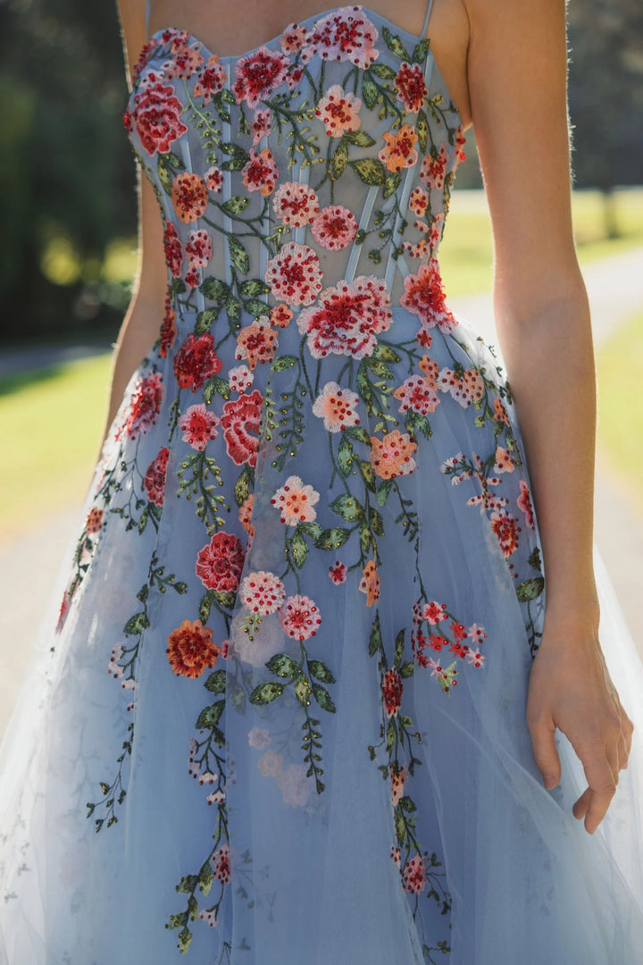 Bustier Embroidered Floral A-Line Dress
