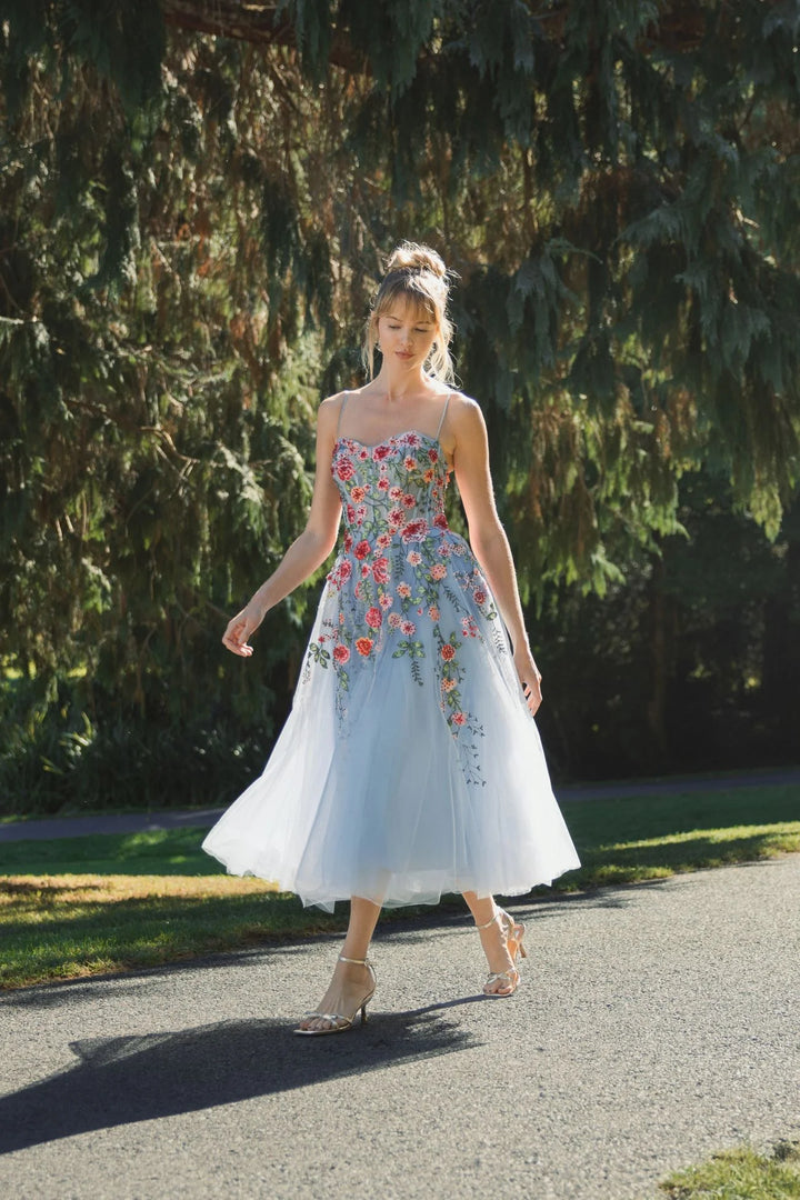 Bustier Embroidered Floral A-Line Dress