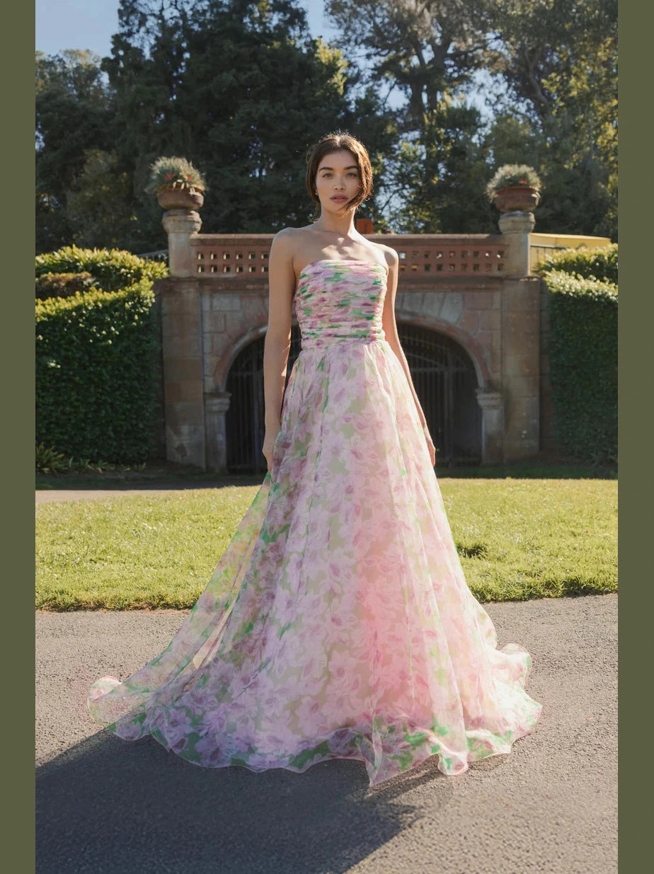 Strapless Chiffon Gown With Ruffle Detail