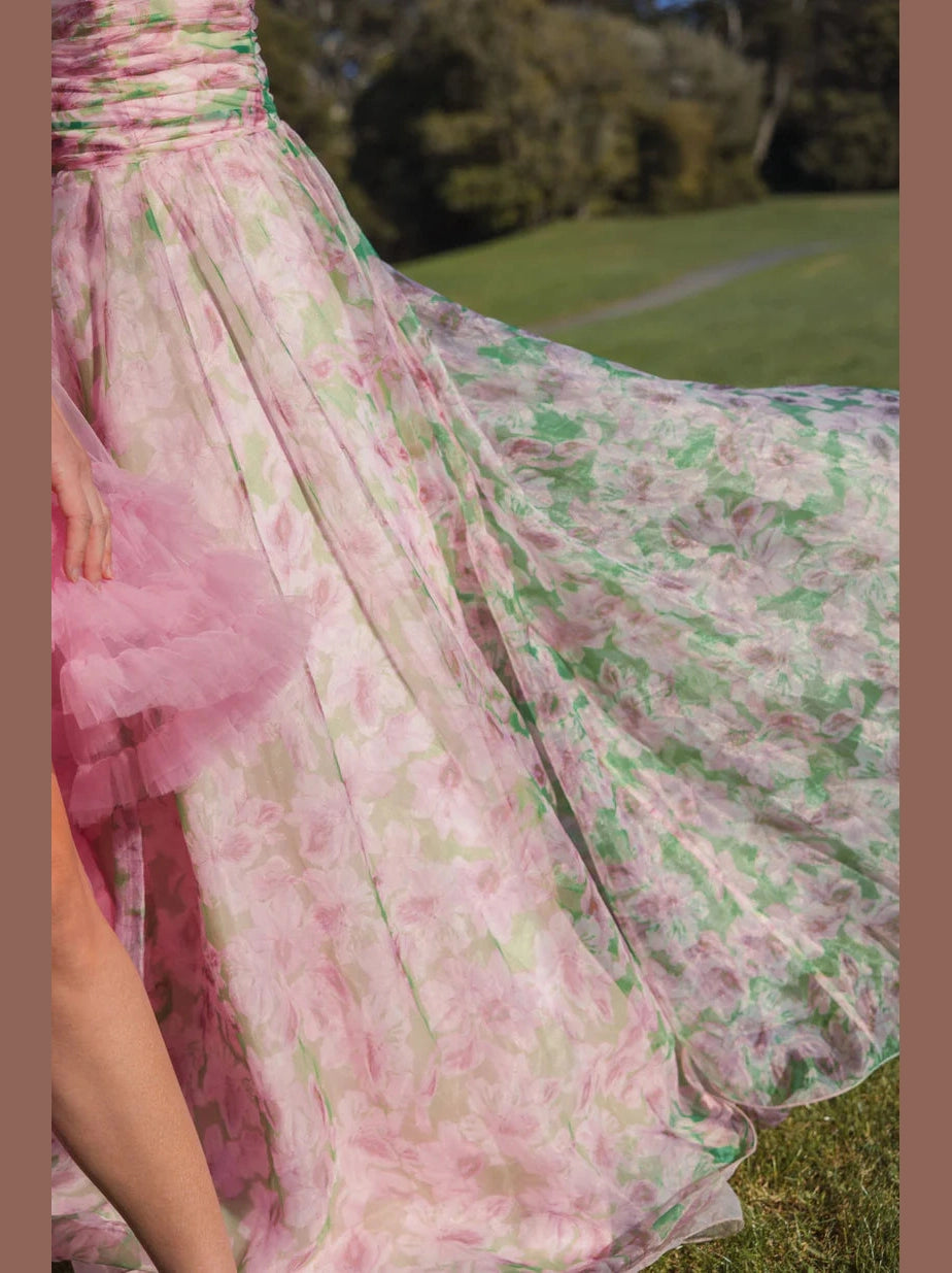 Strapless Chiffon Gown With Ruffle Detail