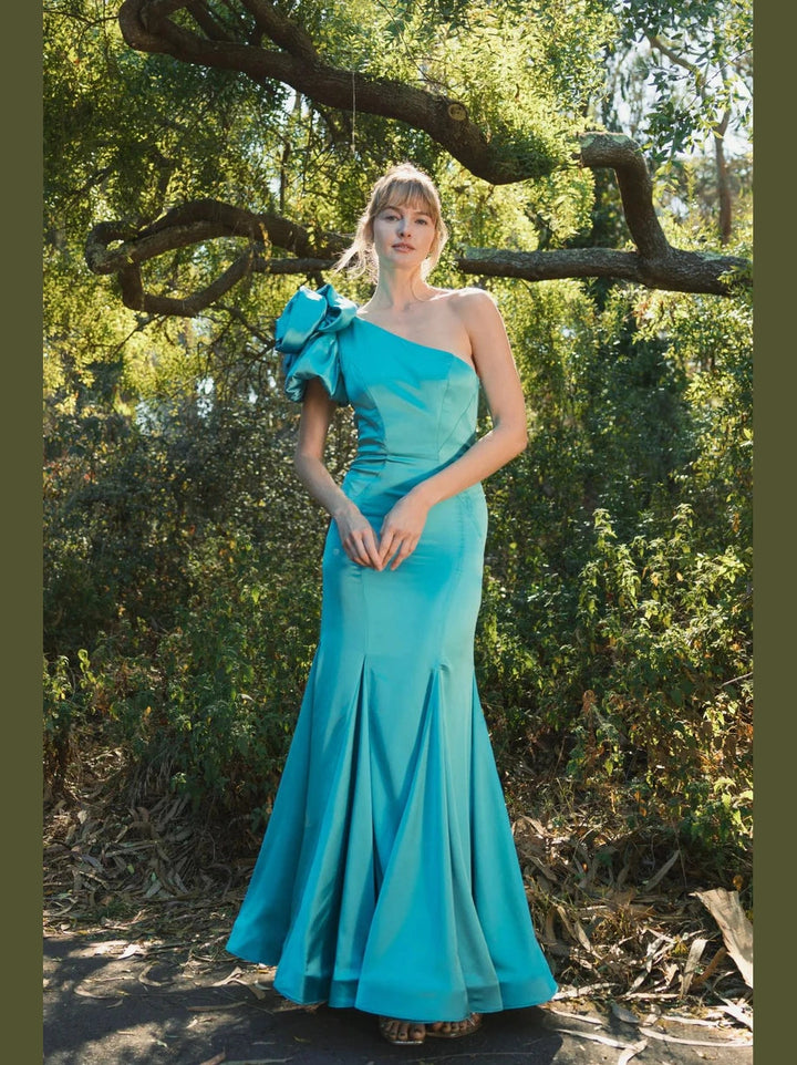 One Shoulder Bustier Satin Mermaid Gown