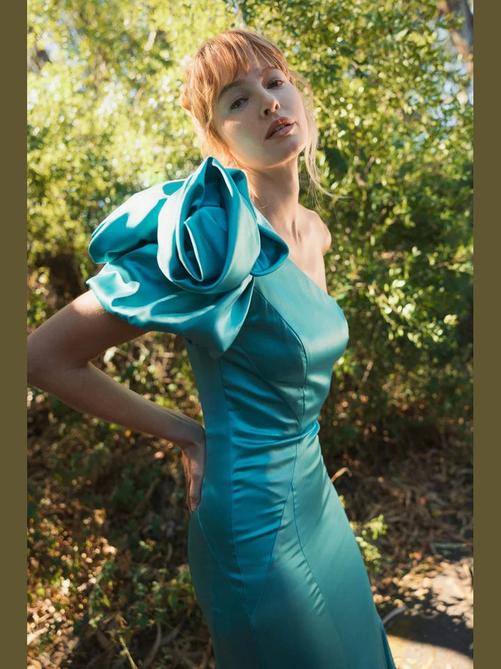 One Shoulder Bustier Satin Mermaid Gown