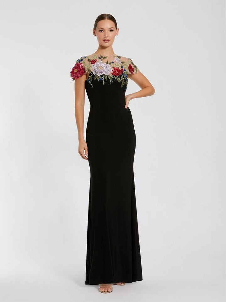 Floral Embellished Jersey Fitted Gown