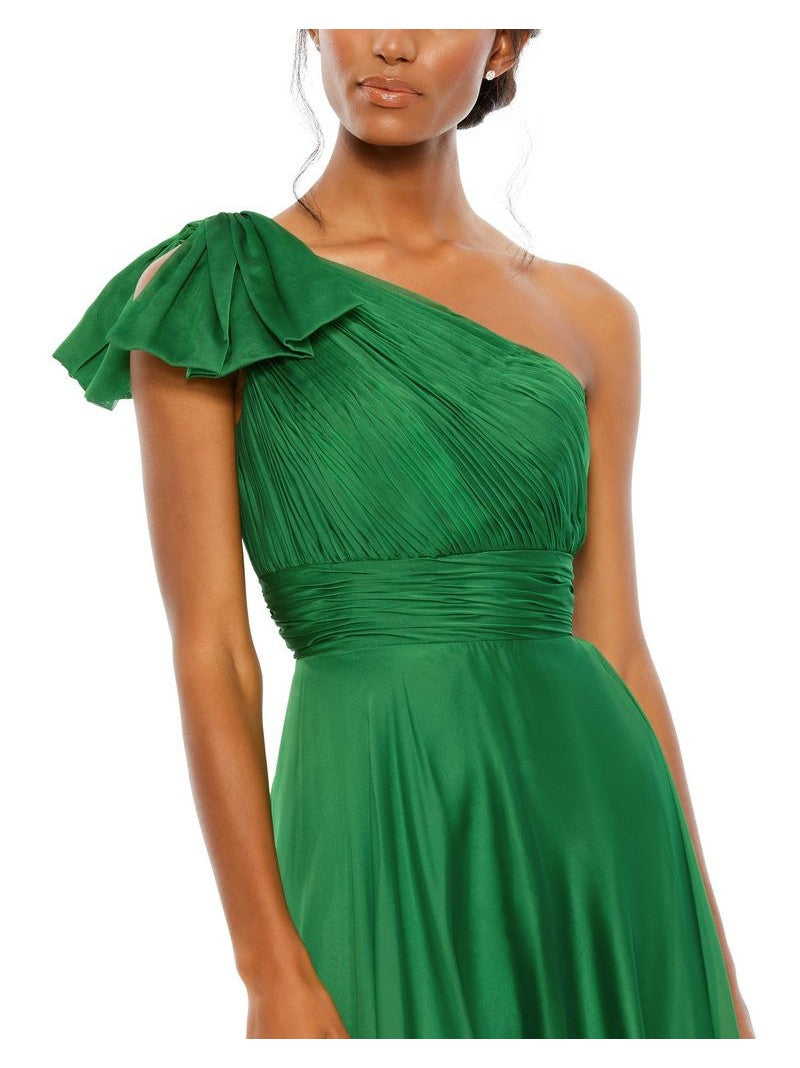 Pleated One Shoulder Chiffon Gown