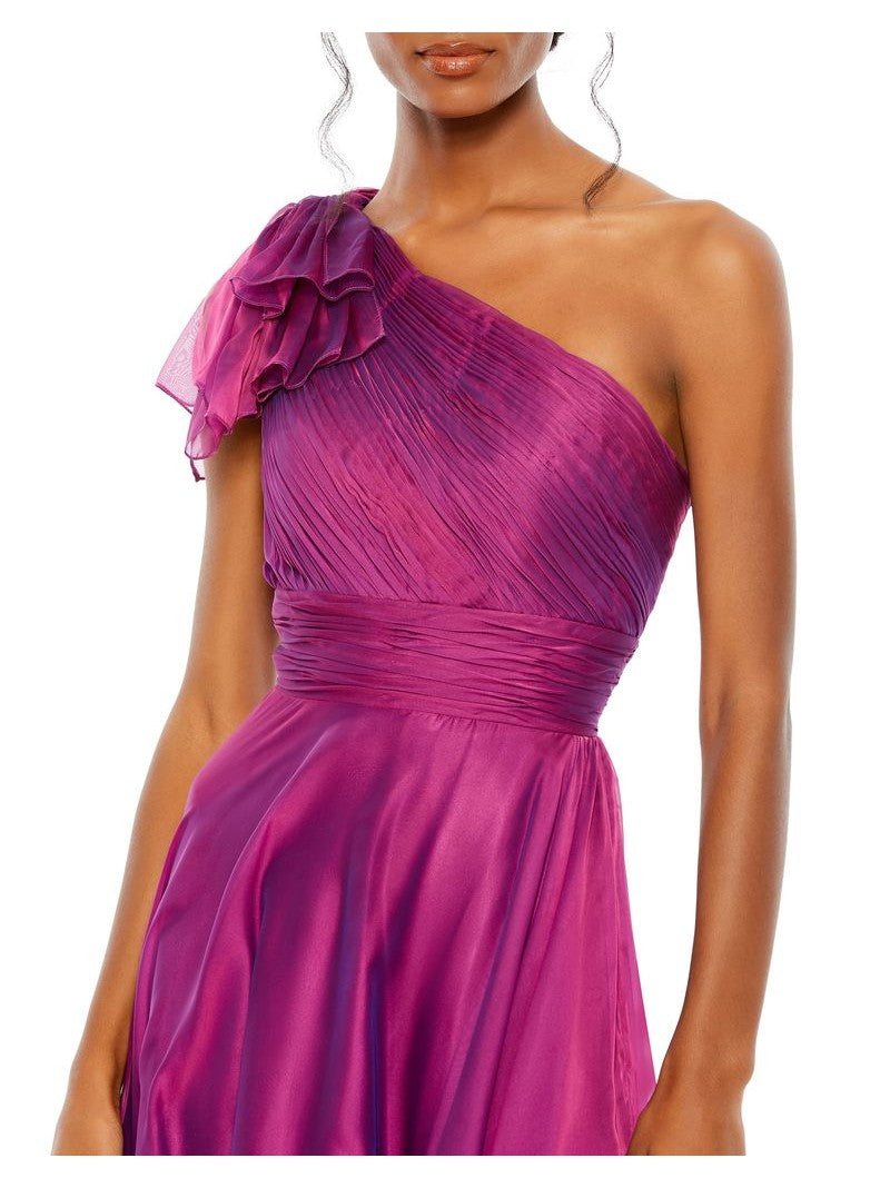 Pleated One Shoulder Chiffon Gown