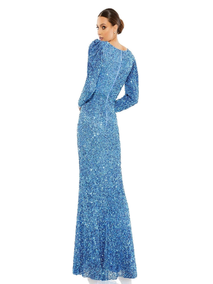 Puff Shoulder Sequined Surplice Gown