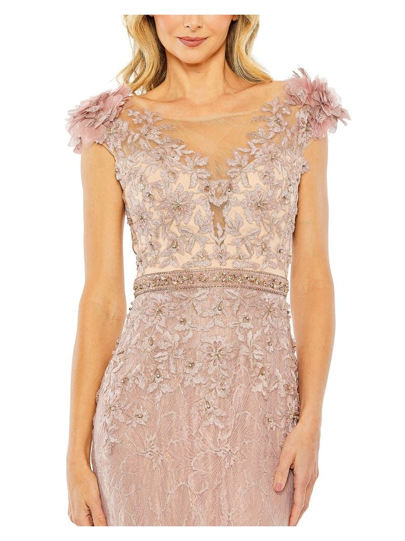 Embroidered Illusion Appliqued Bodice Trumpet Gown