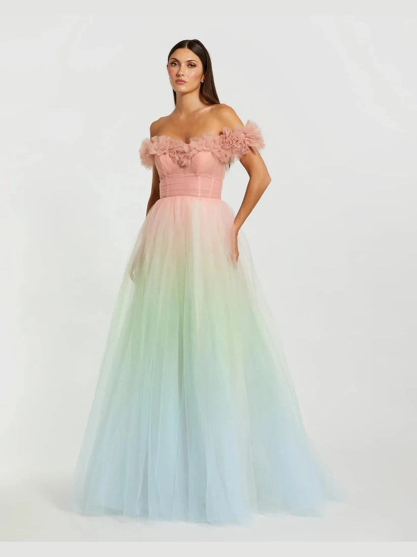 Off The Shoulder Ombre Tulle Ballgown