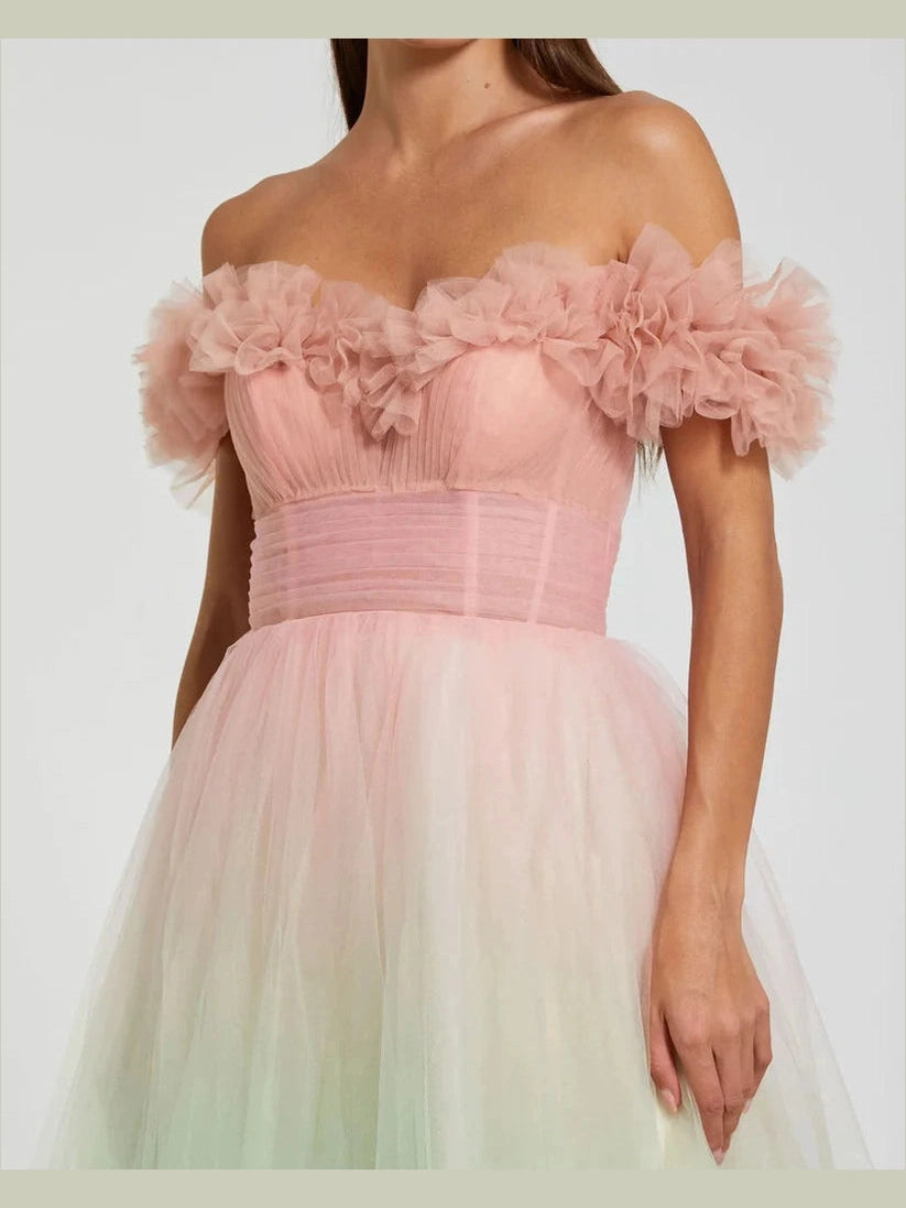 Off The Shoulder Ombre Tulle Ballgown