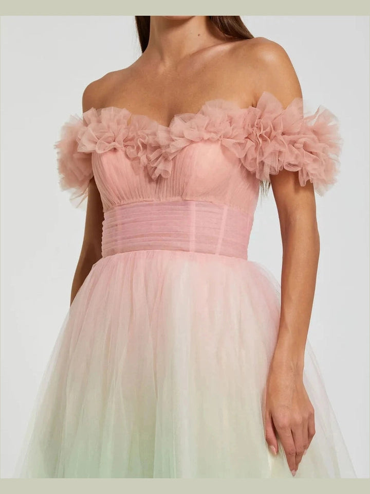 Off The Shoulder Ombre Tulle Ballgown