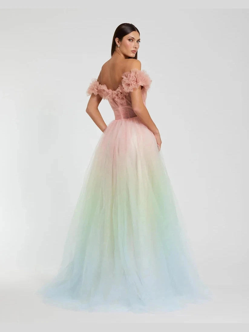 Off The Shoulder Ombre Tulle Ballgown