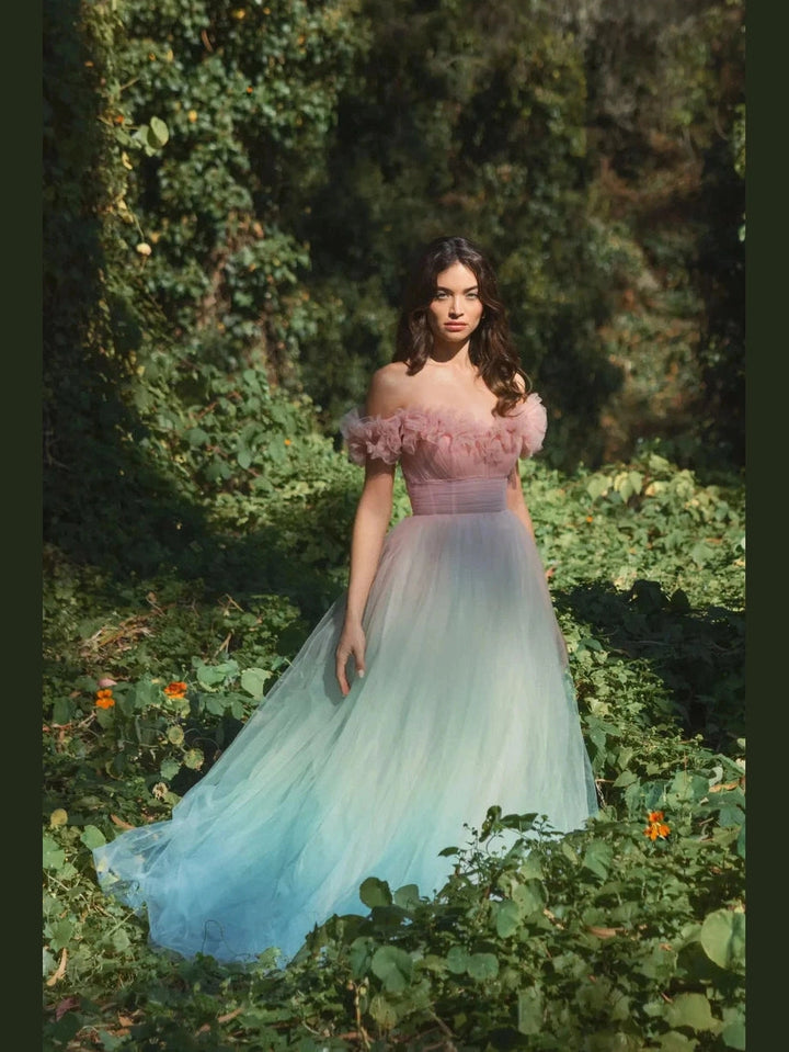 Off The Shoulder Ombre Tulle Ballgown