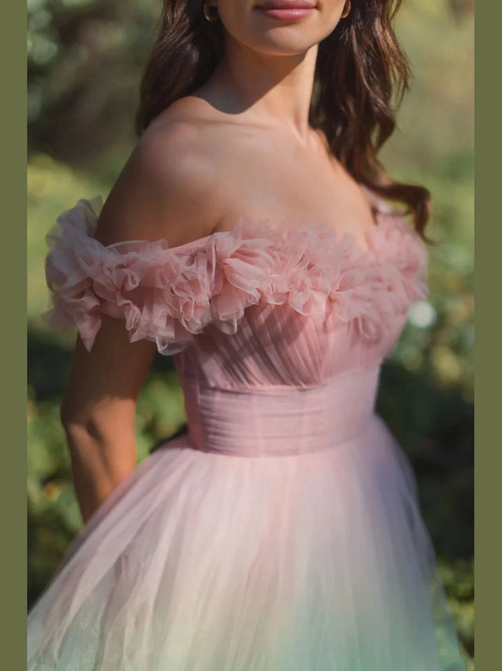 Off The Shoulder Ombre Tulle Ballgown