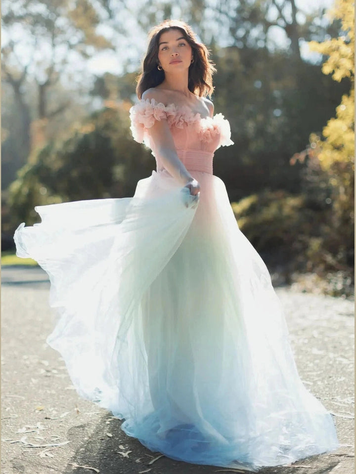 Off The Shoulder Ombre Tulle Ballgown