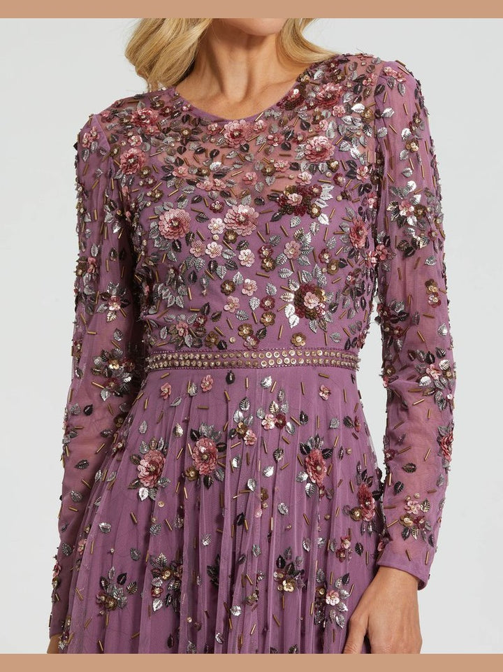 Long Sleeve High Neck Beaded Gown