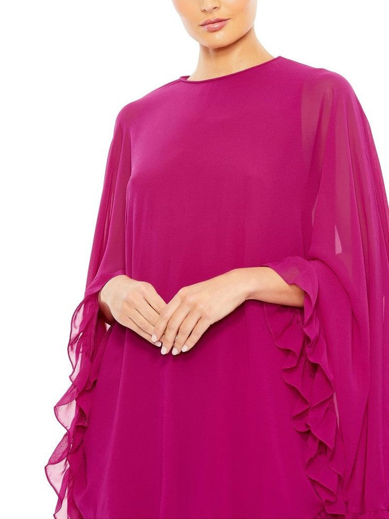 High Neck Ruffle Hem Cape Mini Dress