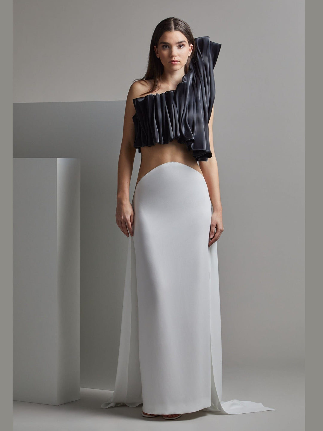 RONIN Dramatic Shoulder Evening Dress