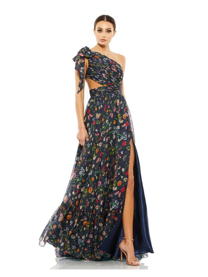 Tied One Shoulder Cut-Out Flowy Gown