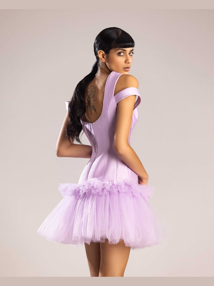 Chic Lilac Mikado Piqué and Tulle Mini Dress