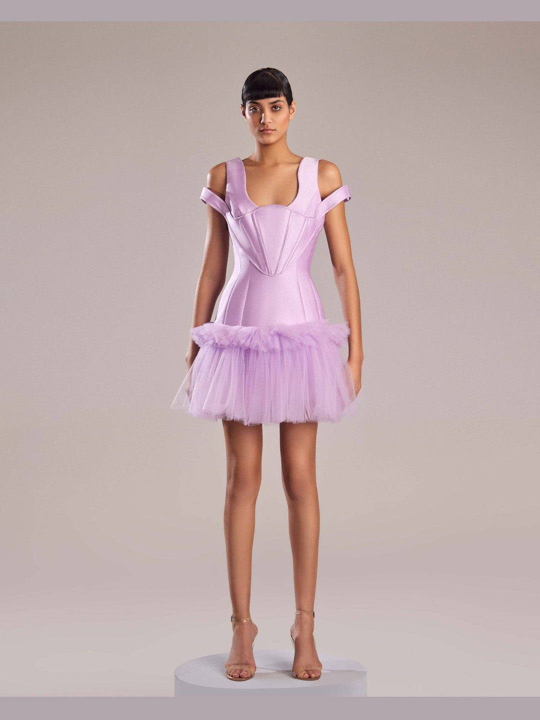 Chic Lilac Mikado Piqué and Tulle Mini Dress