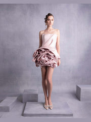 Striking Pink Strapless Dress with Lavish Feathered Ruffled Skirt