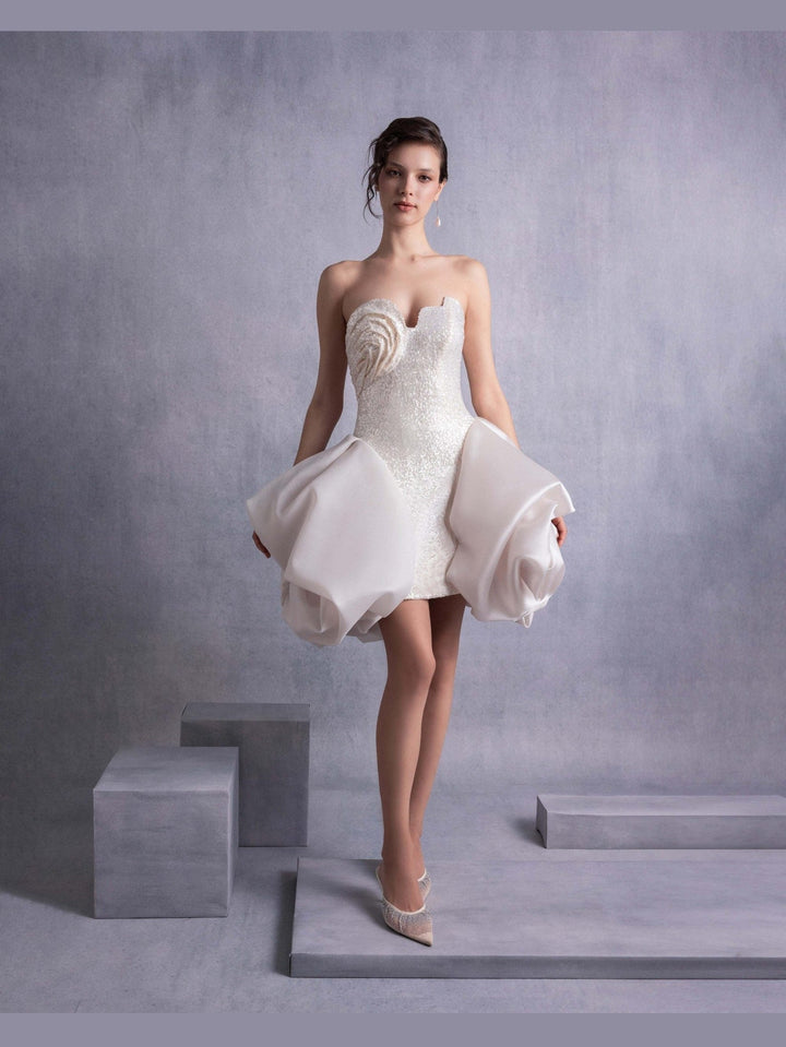 Sparkling Sequins Mini Dress with Puffy Organza Skirt Overlay