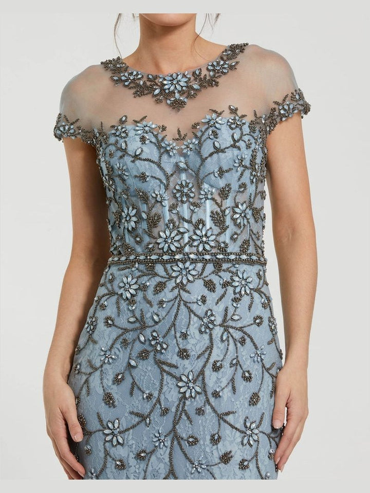 Sheer Top Embellished Mermaid Gown
