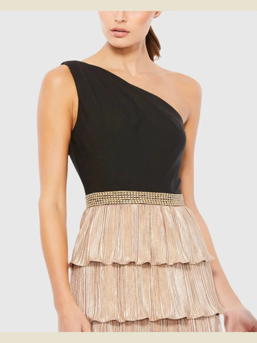 One Shoulder Ruffle Tiered Gown