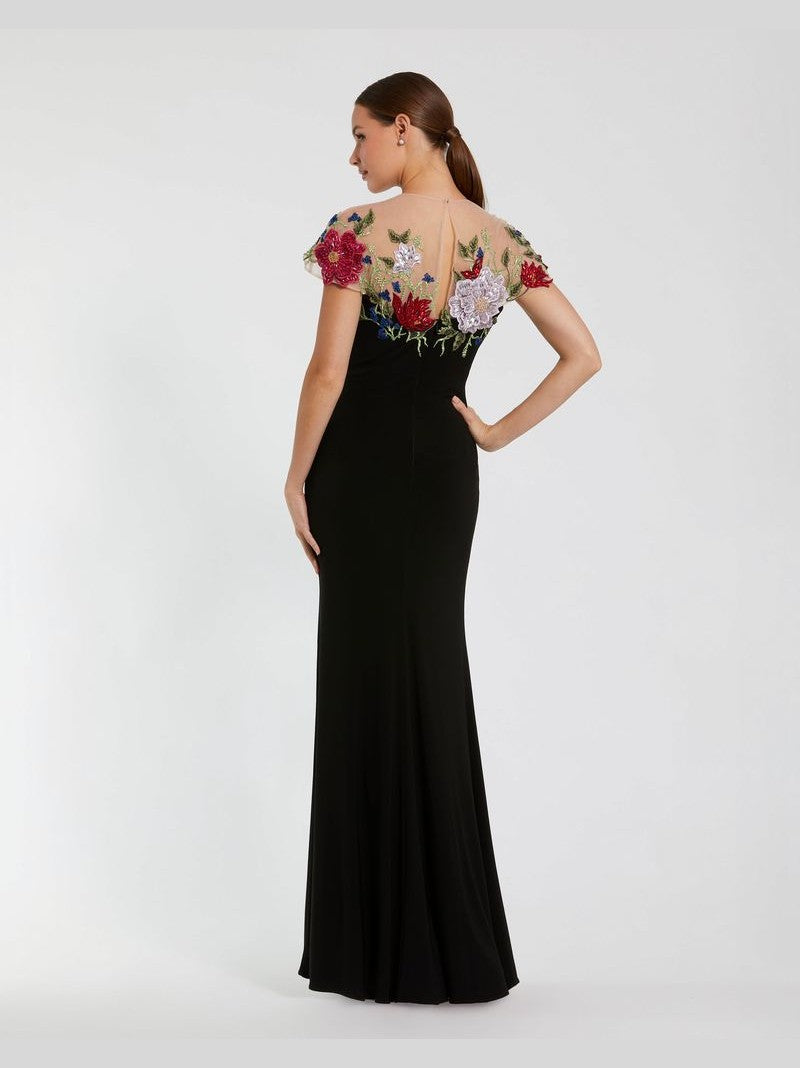 Floral Embellished Jersey Fitted Gown