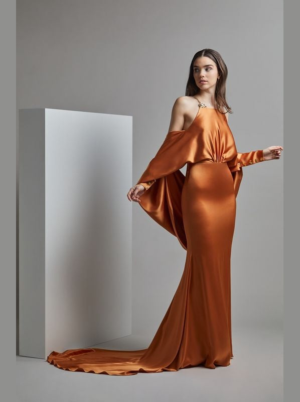 Draped Off-Shoulder JIRO Gown