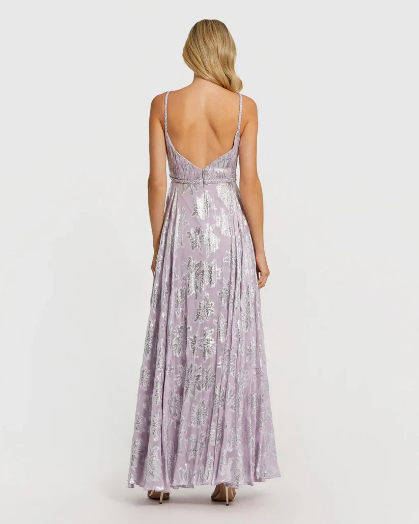 Purple Braided Strap A-Line Floral Gown