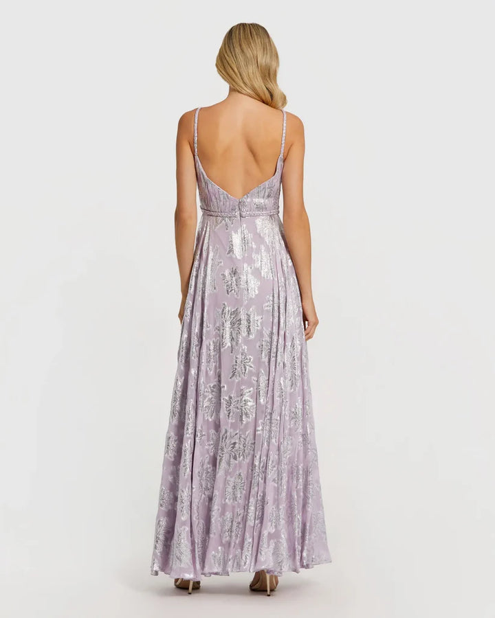 Purple Braided Strap A-Line Floral Gown