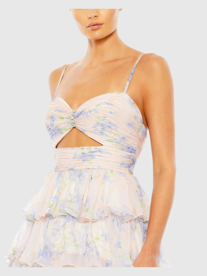 Floral Cut Out Ruffle Tiered Gown