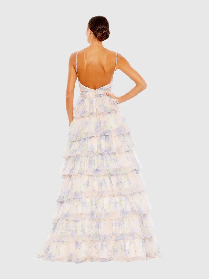 Floral Cut Out Ruffle Tiered Gown