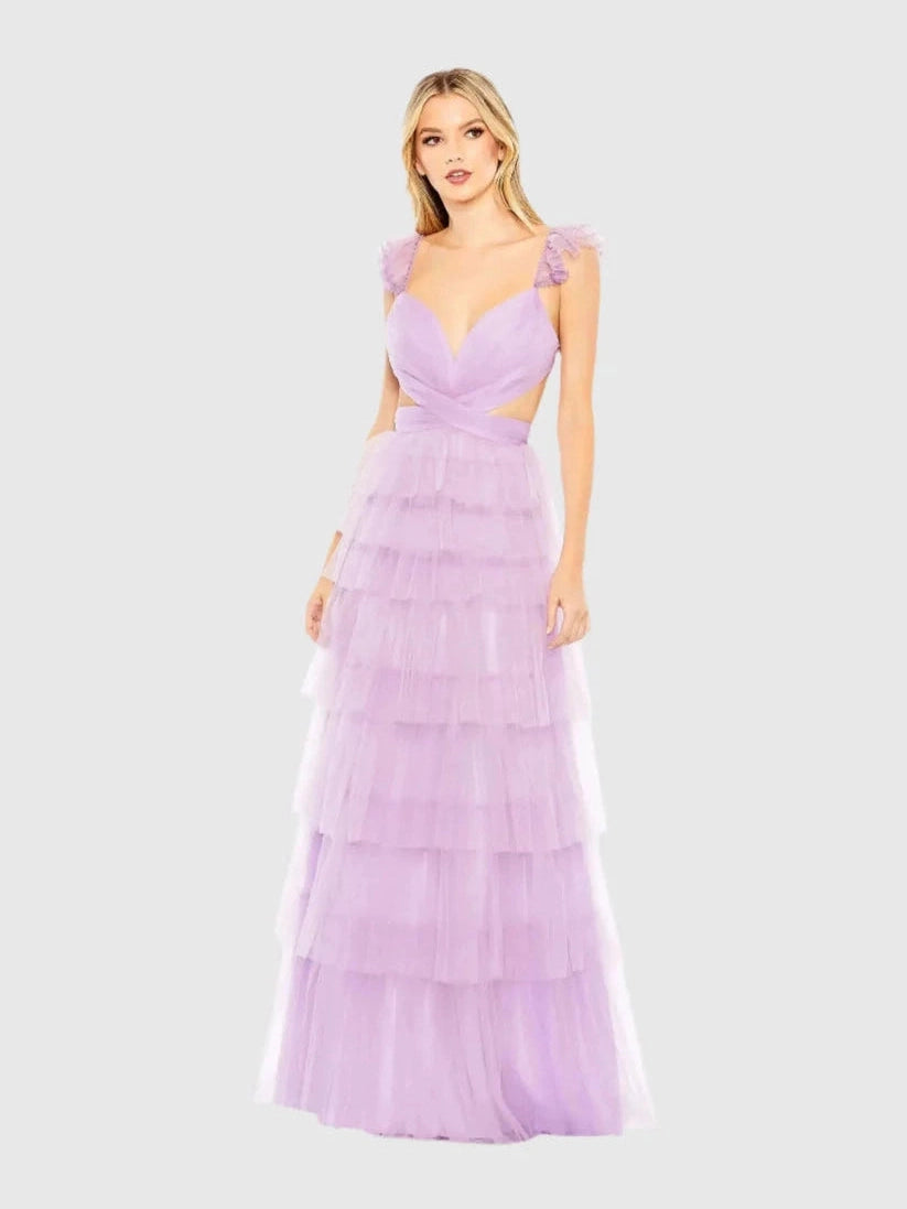 Ruffle Tiered Tulle Cut Out Gown