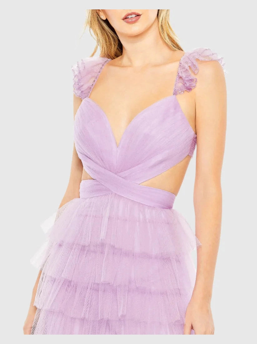 Ruffle Tiered Tulle Cut Out Gown