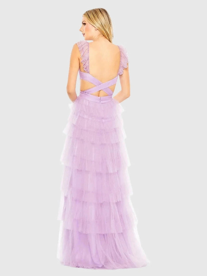 Ruffle Tiered Tulle Cut Out Gown
