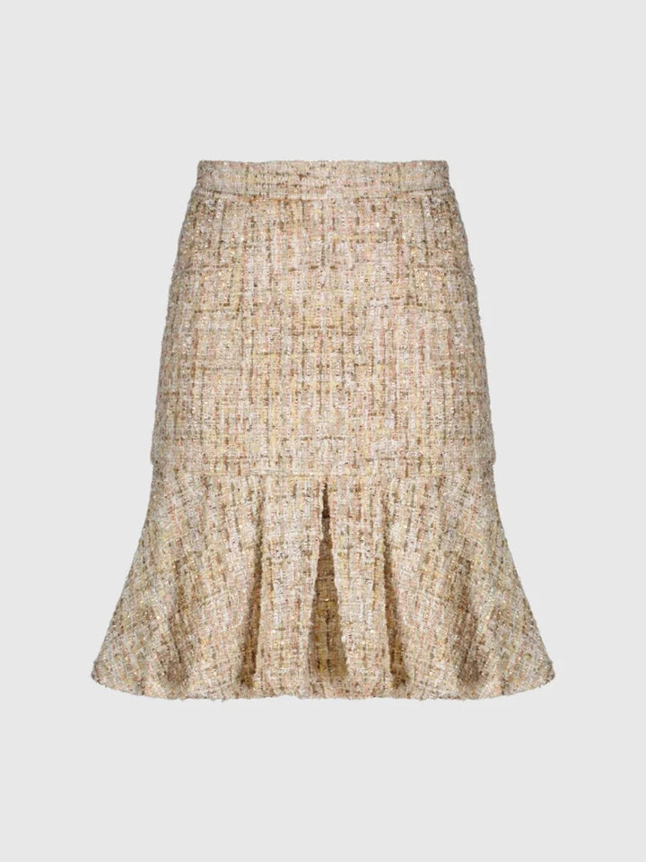 High Waist Box Pleat Boucle Mini Skirt