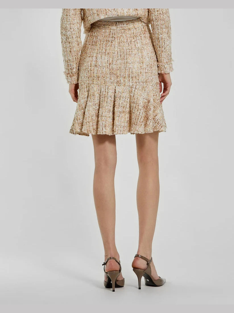 High Waist Box Pleat Boucle Mini Skirt