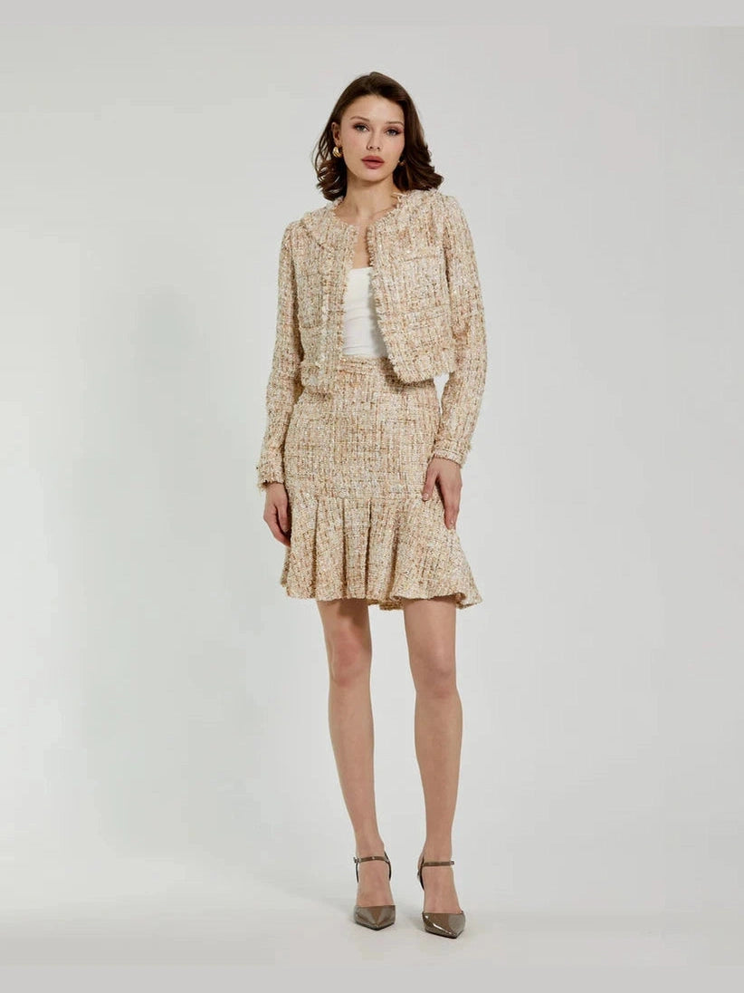 Long Sleeve Cropped Boucle Jacket