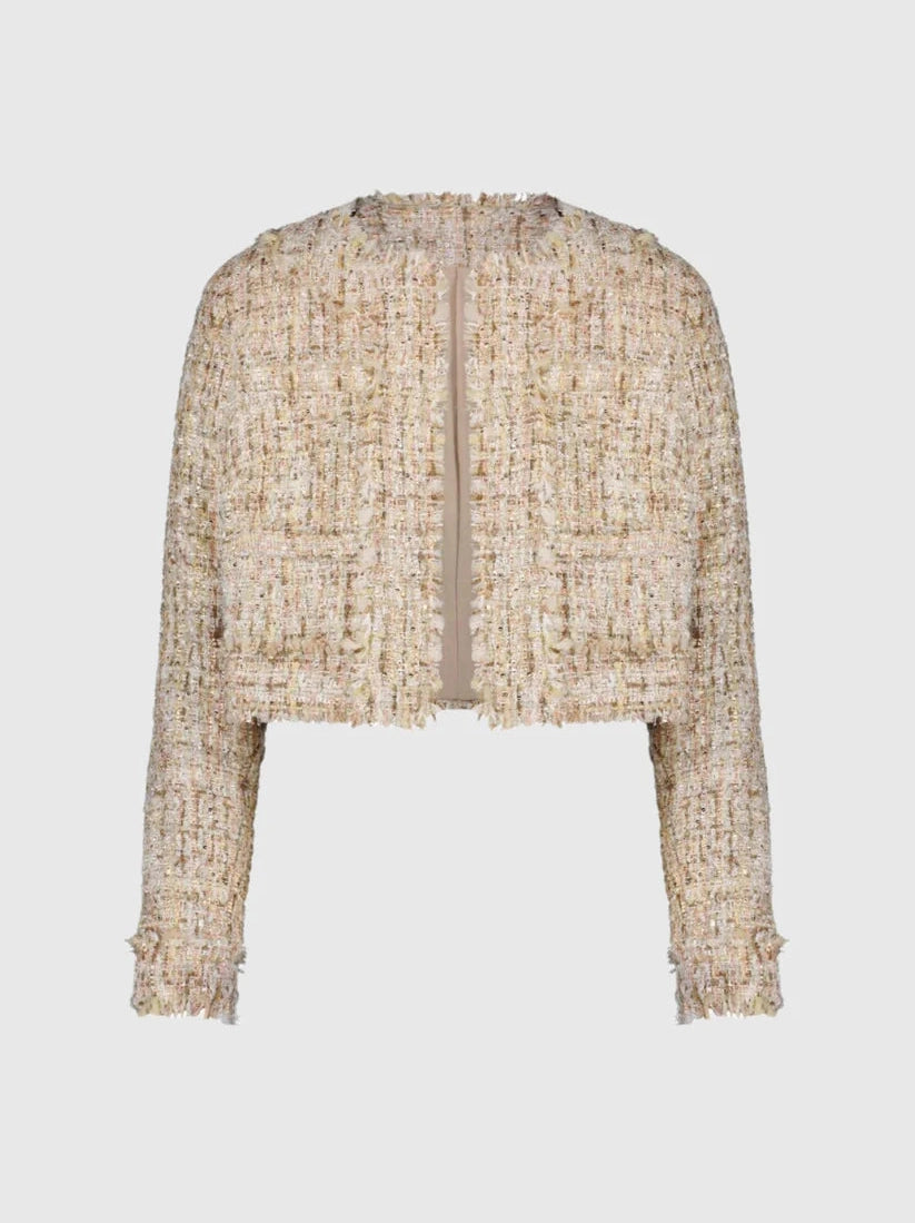 Long Sleeve Cropped Boucle Jacket