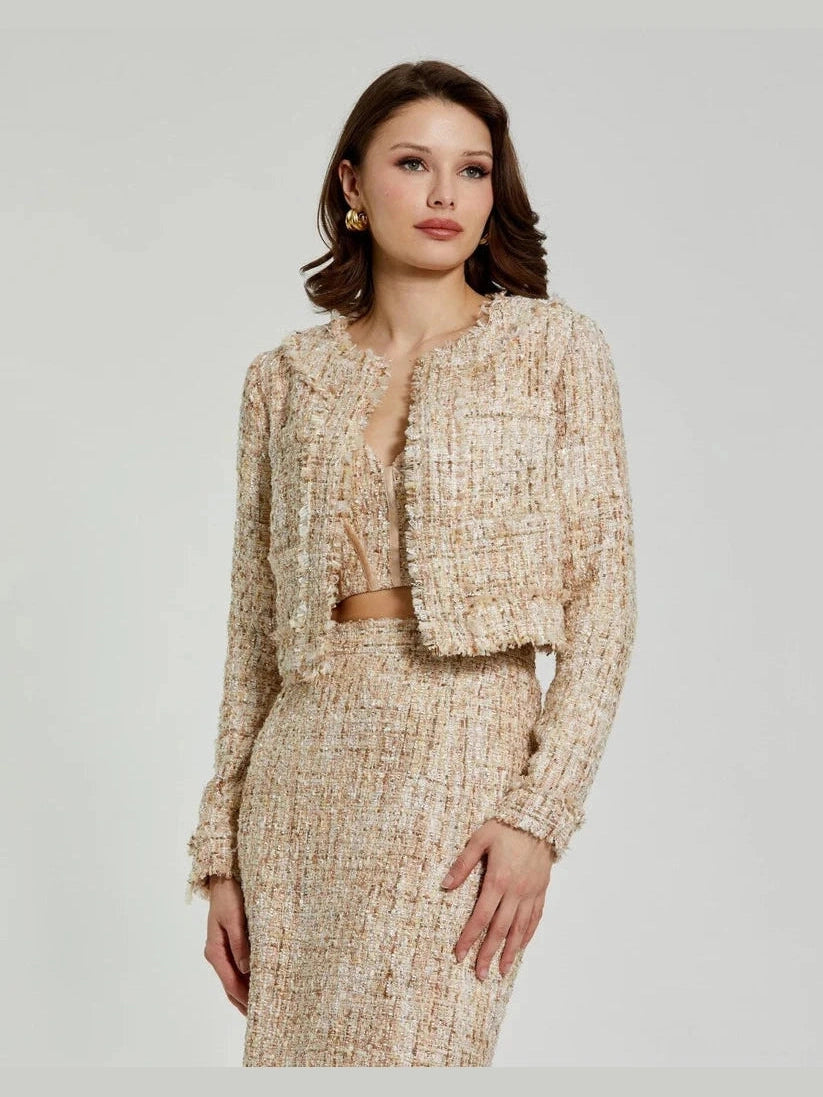 Long Sleeve Cropped Boucle Jacket