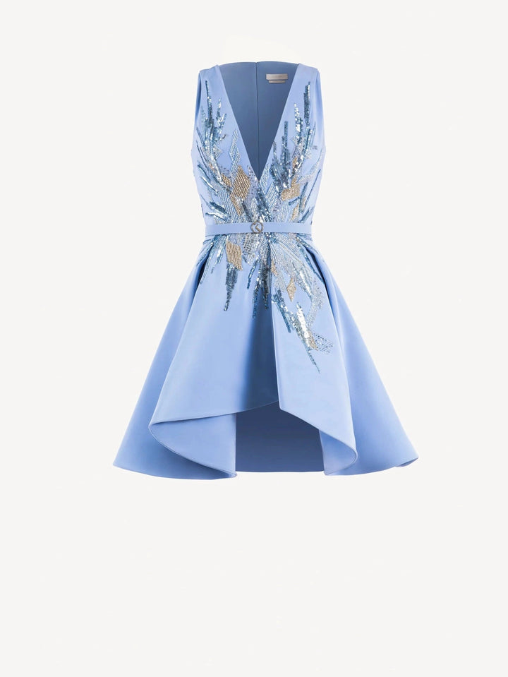 Short Embroidered Pleated Dress